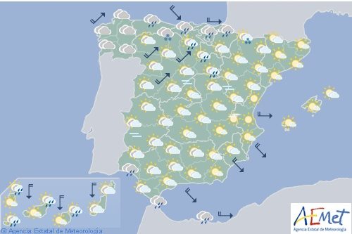 Hoy en España, lluvias débiles en el Cantábrico, Pirineos y extremo sur de Andalucía
