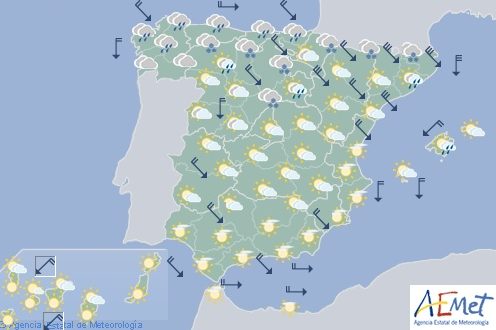 Hoy en España viento en el nordeste y nevadas en los Pirineos y Cantabria