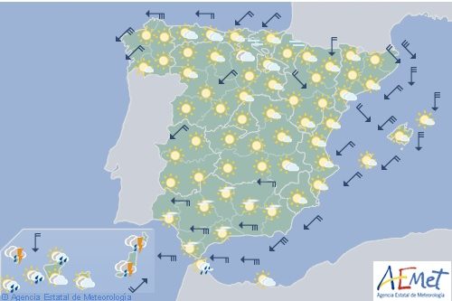 Hoy en España levante fuerte en el Estrecho y litorales de Alborán con precipitaciones en Canarias