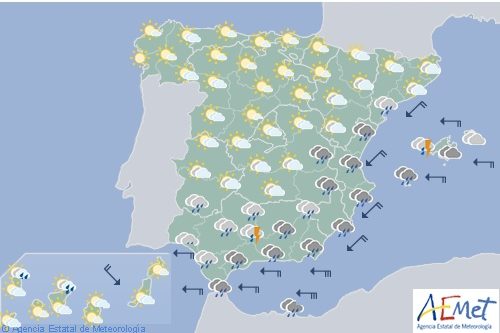 Hoy en España precipitaciones fuertes en el sur del área mediterránea y Andalucía