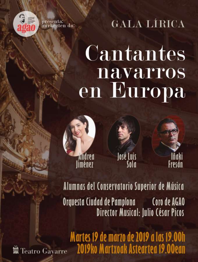 AGENDA: 19 de marzo, en el Teatro Gayarre, Gala lírica: 'Cantantes navarros en Europa'