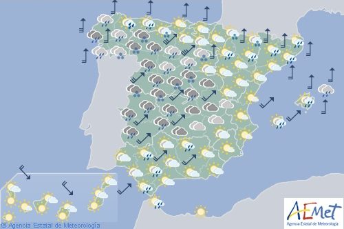 Hoy en España precipitaciones en Galicia y viento fuerte en amplias zonas del interior