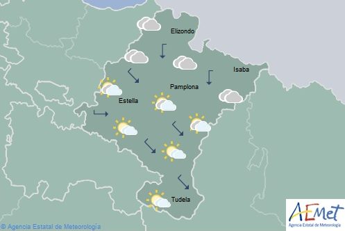 En Navarra nuboso en el norte con precipitaciones débiles y ocasionales