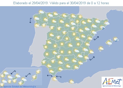 Hoy en España, intervalos de viento fuerte del este en el Estrecho y del noreste en puntos de Canarias