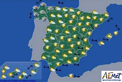 Hoy en España, nuboso en norte, lluvias en oeste y norte de Galicia