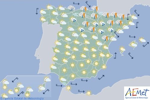 Hoy en España, tormentas y chubascos fuertes en Aragón, Cataluña y cuadrante nordeste