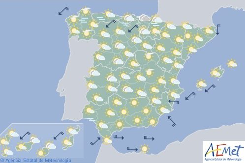 Hoy en España chubascos y tormentas localmente fuertes en el noroeste