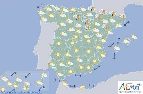Hoy en España, tormentas en el área Pirenaica y temperaturas en notable descenso