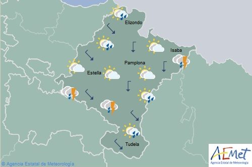Nubosidad y tormentas en Navarra remitiendo con temperaturas en descenso