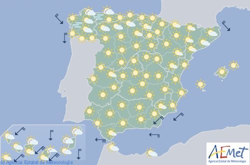 Hoy en España, temperaturas diurnas en aumento con predominio de cielo despejado