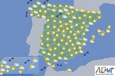 Hoy en España, temperaturas altas en valles del Ebro y Tajo, y lluvias en el norte