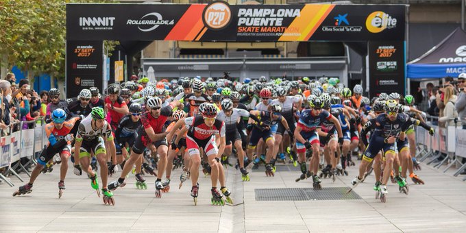 Beddiaf y Ancín, ganadores de la maratón de patinaje Pamplona-Puente