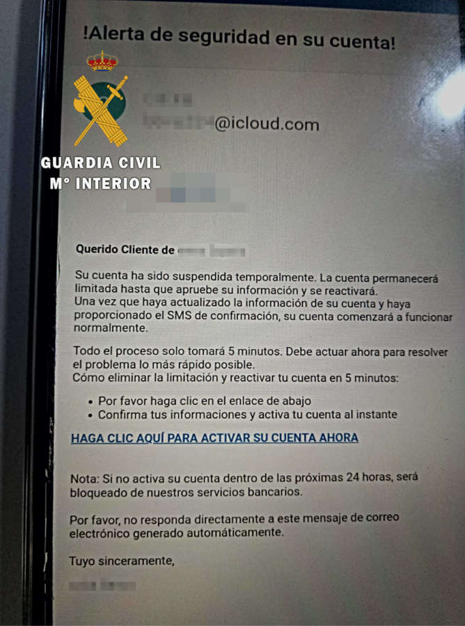 La Guardia Civil alerta de envíos de SMS suplantando la identidad de un banco