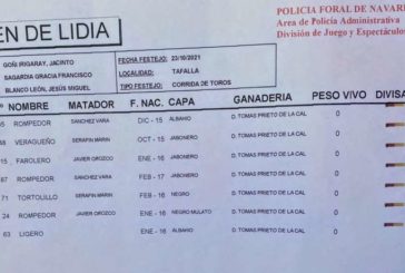 Orden de lidia para la corrida de Tafalla (Navarra)