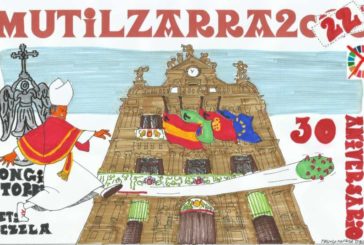 La pancarta para San Fermín de la Peña Mutilzarra celebra su 30 aniversario