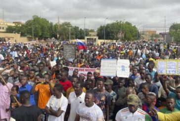 Manifestación de apoyo a la junta del golpe militar en Níger, África