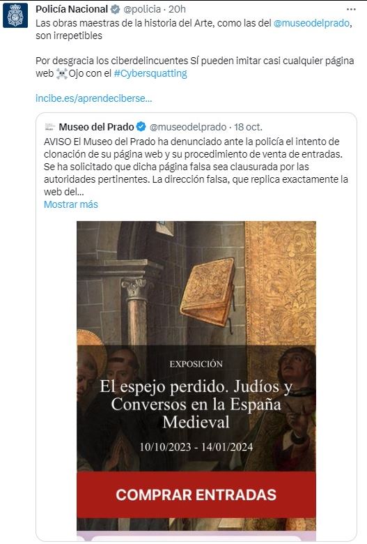 Se tumba una web fraudulenta que suplantaba el portal oficial del Museo del Prado