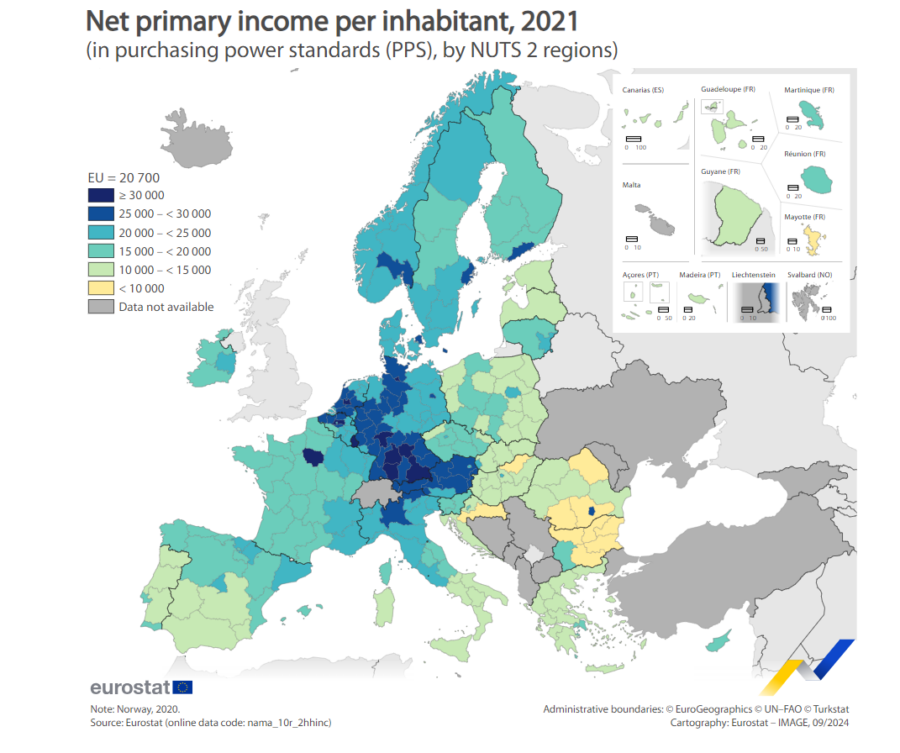 ¿Qué regiones tuvieron los niveles de ingresos más altos en 2021?