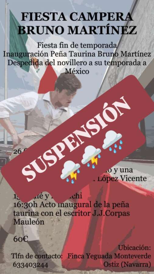 Urgente, la lluvia suspende la fiesta-tentadero Peña Bruno Martínez