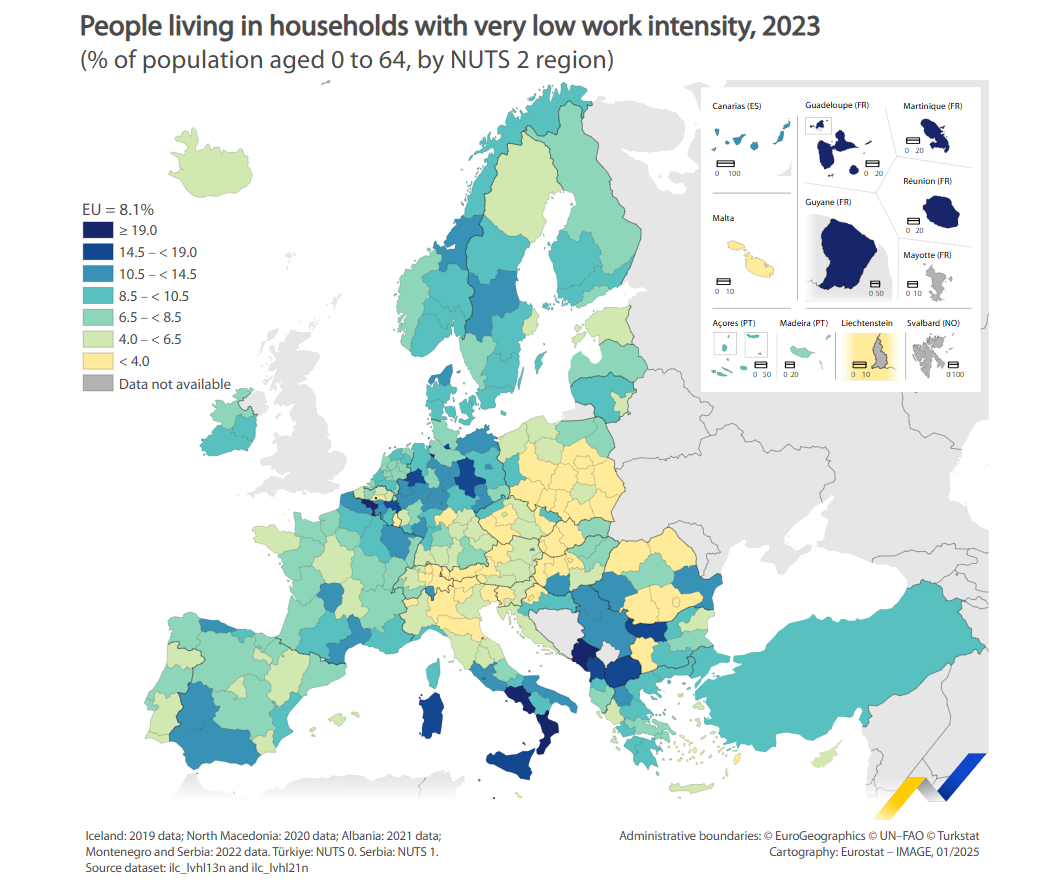 8,1% personas en hogares con muy baja intensidad laboral en Europa