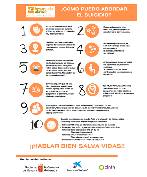 Besarkada-Abrazo diseña un decálogo para que la sociedad sepa cómo hablar sobre el suicidio