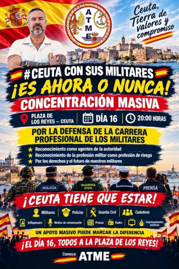 Convocatoria masiva de ATME en Ceuta en apoyo a las Fuerzas Armadas: «La situación es insostenible»