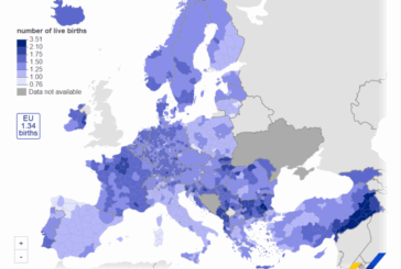 Mínima tasa de natalidad histórica en Europa, tasas particularmente bajas en España