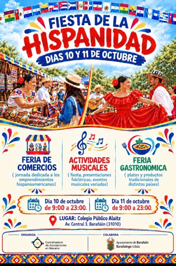 Las asociaciones hispanoamericanas celebrarán en Barañáin la Fiesta de la Hispanidad por impedimento en Pamplona